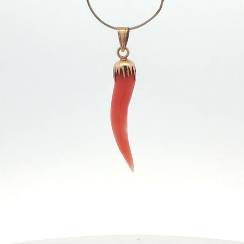 Sicilian Horn in Coral and 14kt Yellow Gold