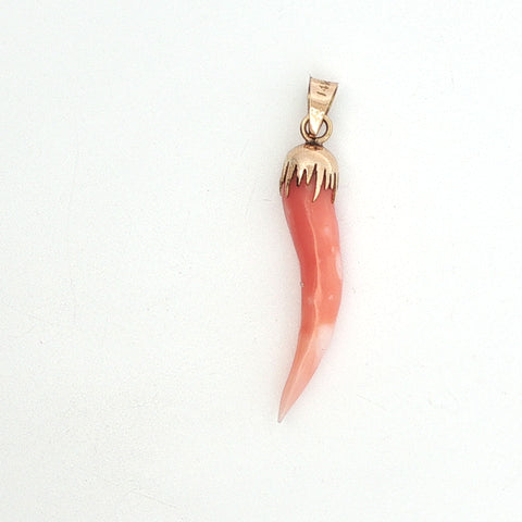 Sicilian Horn in Coral and 14kt Yellow Gold