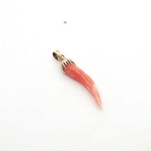 Sicilian Horn in Coral and 14kt Yellow Gold