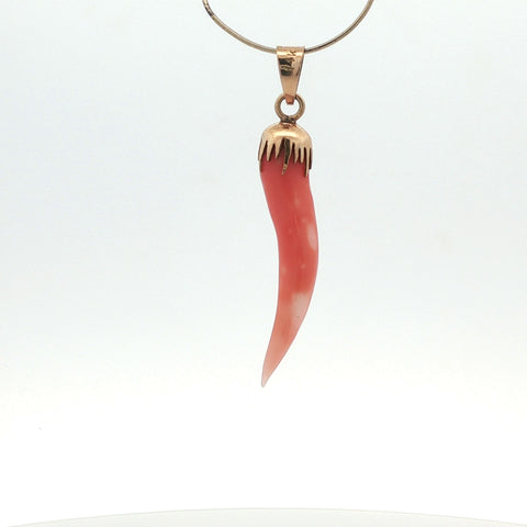 Sicilian Horn in Coral and 14kt Yellow Gold
