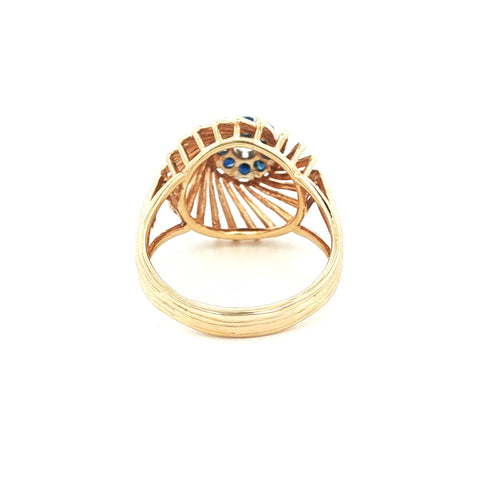 14Kt Retro Yellow Gold Diamond and Sapphire Vintage Cluster Ring