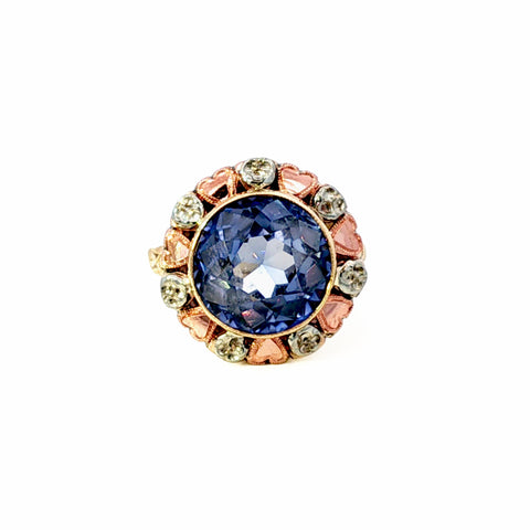 Vintage 10K Yellow & Rose Gold Blue Stone Ring Size 5.5