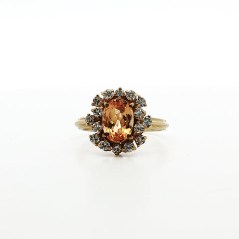 18kt Yellow Gold Citrine and Diamond Halo Ring
