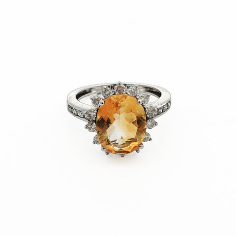 14kt White Gold Citrine & Diamond Halo Ring