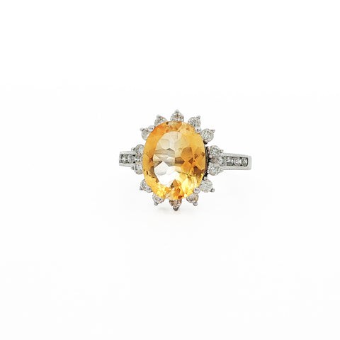 14kt White Gold Citrine & Diamond Halo Ring
