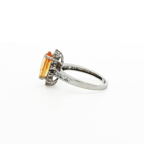 14kt White Gold Citrine & Diamond Halo Ring