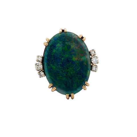 9ct Yellow Gold Oval Opal Doublet & Diamond Statement Ring