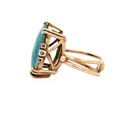 9ct Yellow Gold Oval Opal Doublet & Diamond Statement Ring