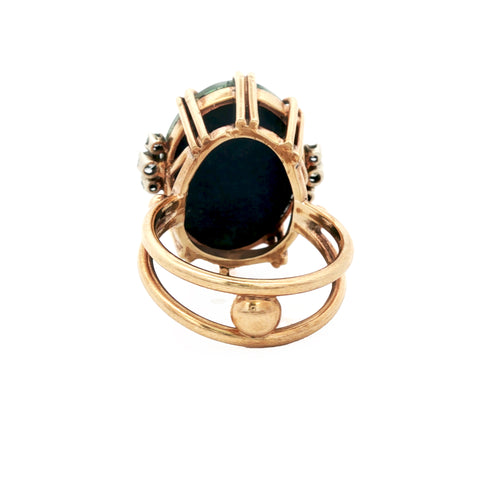 9ct Yellow Gold Oval Opal Doublet & Diamond Statement Ring