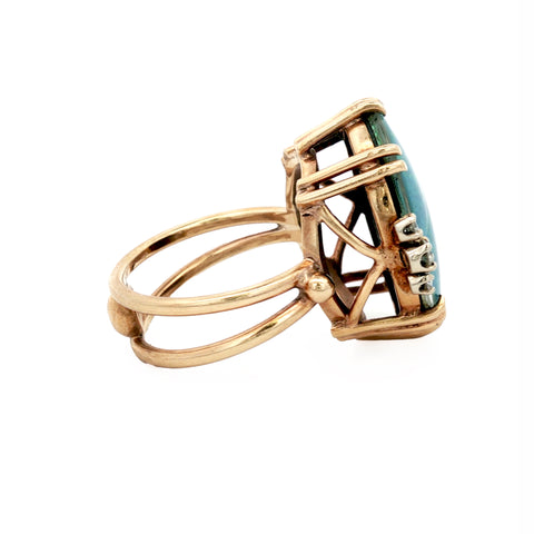 9ct Yellow Gold Oval Opal Doublet & Diamond Statement Ring