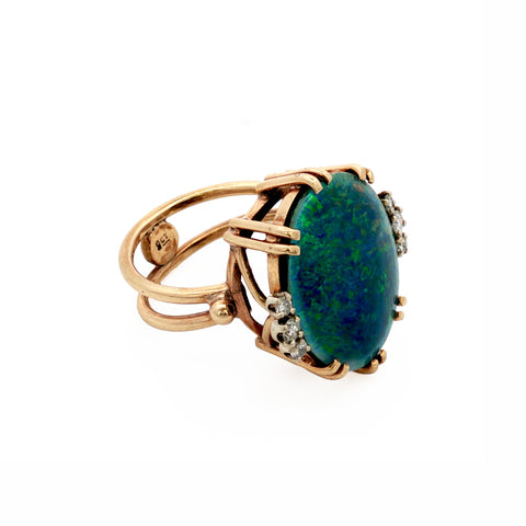9ct Yellow Gold Oval Opal Doublet & Diamond Statement Ring
