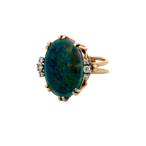 9ct Yellow Gold Oval Opal Doublet & Diamond Statement Ring